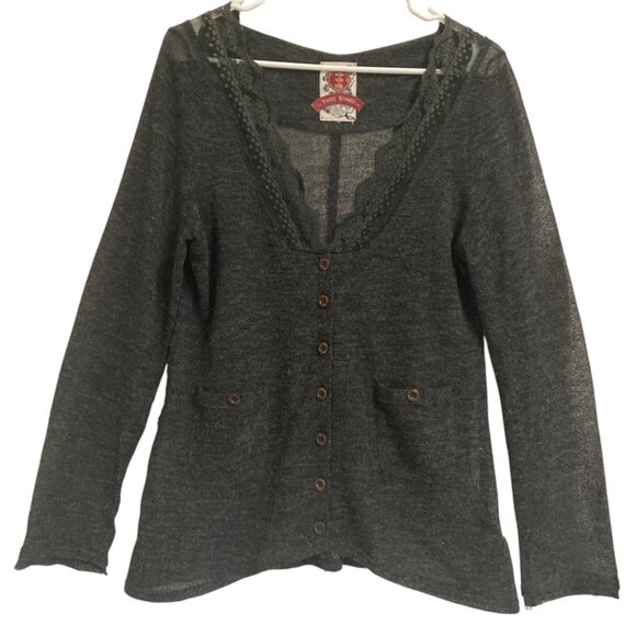 Women's THREE STONES Lace Trim Lightweight Mesh V-Neck Cardigan Sweater Medium - Picture 1 of 1